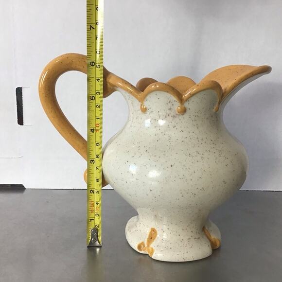 Pitcher and Saucer Ceramic Speckled brown, cream and mustard yellow - Picture 7 of 7